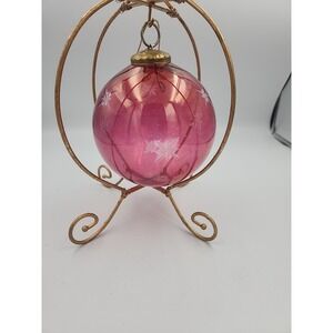 Vintage Pink/purple round Kugel Style Etched star Glass large Christmas Ornament